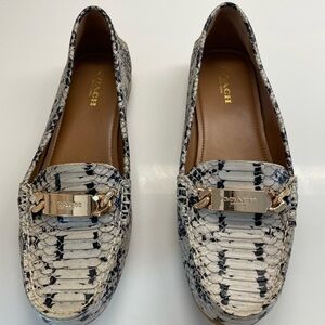 Coach Women's Leather Snakeskin Embossed Loafers - Black and White/Cream Size 7